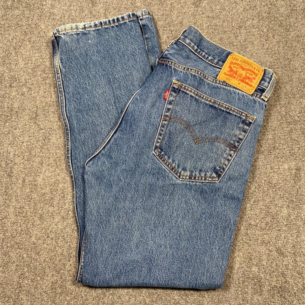 Levi's‎ 505 Men's Jeans Blue Denim Classic Straight Fit Size 36x32 Distressed